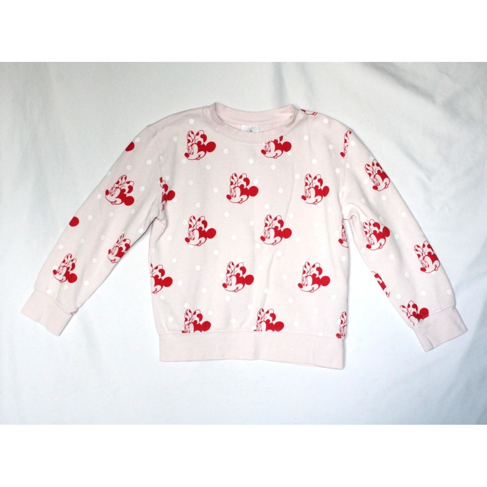 Disney Minnie Mouse Holiday Christmas Vacation Pale Pink Red Sweatshirt Kids Med